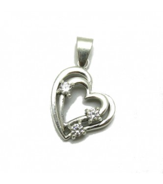 PE001256 Sterling Silver Pendant Charm Solid 925 Heart with CZ